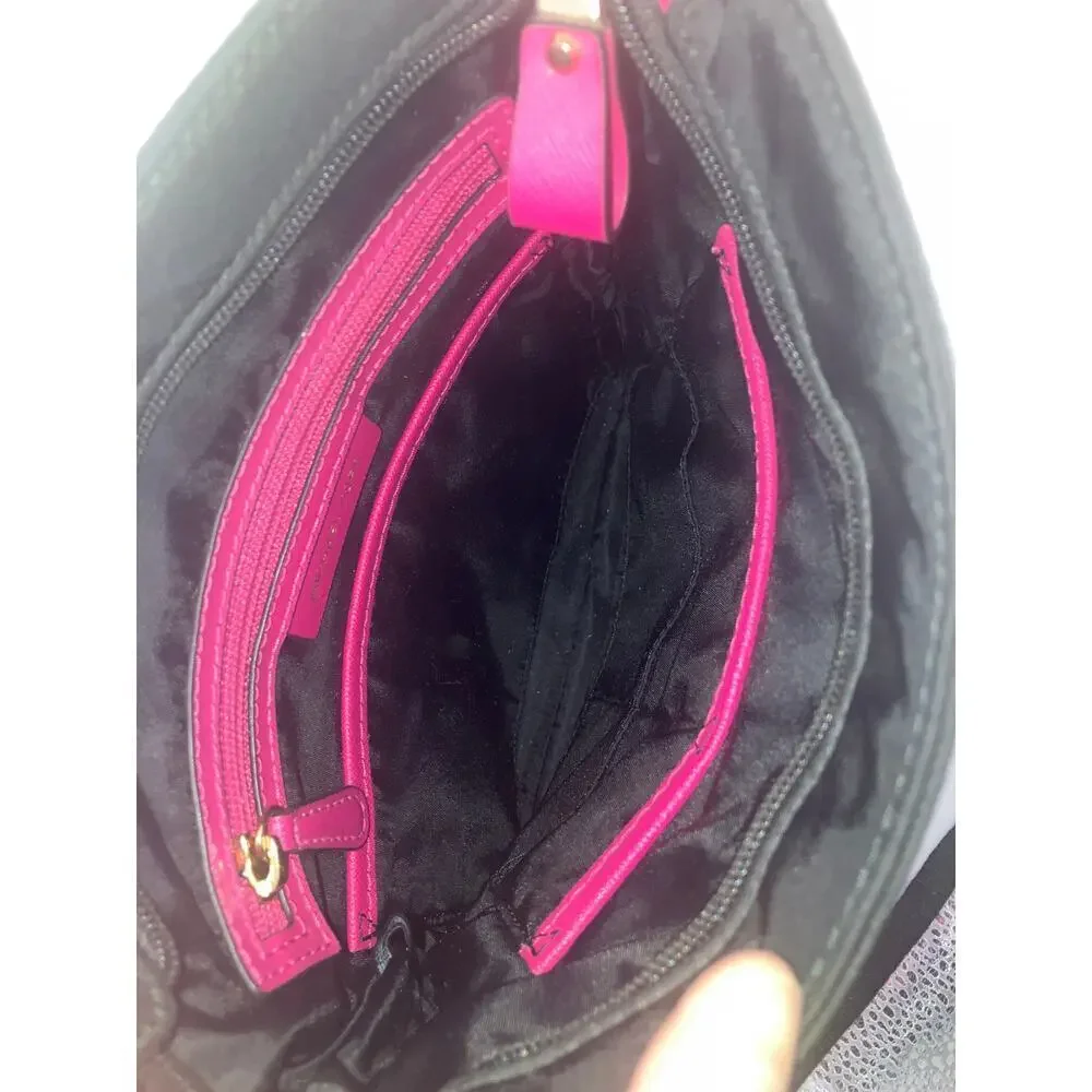 MICHAEL KORS SMALL BLACK NYLON PINK TRIM CROSSBODY BAG